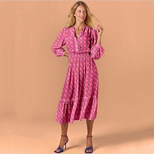 Tucker Juliette Dress Pink Painted Poppies Micro in Ecovero Viscose Crepe